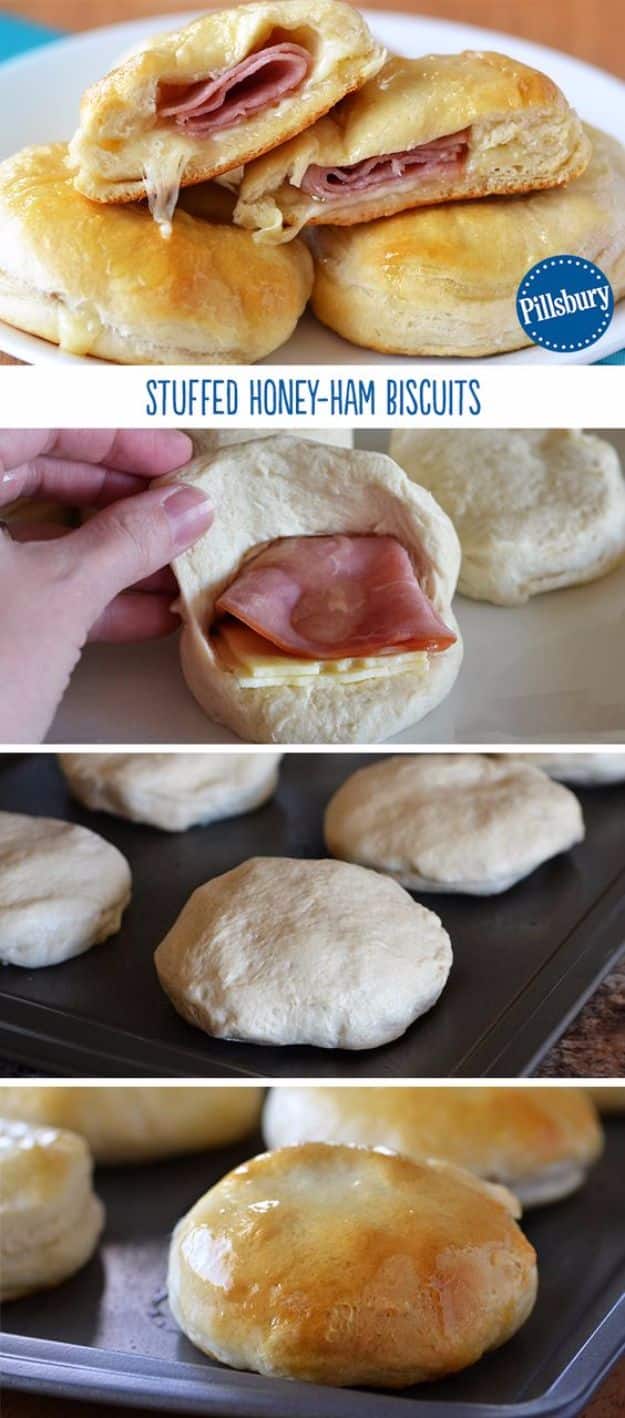 Best Canned Biscuit Recipes - Stuffed Honey Ham Biscuits - Cool DIY Recipe Ideas You Can Make With A Can of Biscuits - Easy Breakfast, Lunch, Dinner and Desserts You Can Make From Pillsbury Pull Apart Biscuits - Garlic, Sour Cream, Ground Beef, Sweet and Savory, Ideas with Cheese - Delicious Meals on A Budget With Step by Step Tutorials 