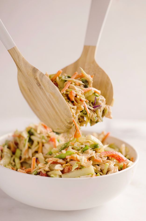 Best Dinner Salad Recipes - Thai Peanut Chicken Crunch Slaw Salad - Easy Salads to Make for Quick and Healthy Dinners - Healthy Chicken, Egg, Vegetarian, Steak and Shrimp Salad Ideas - Summer Side Dishes, Hearty Filling Meals, and Low Carb Options #saladrecipes #dinnerideas #salads #healthyrecipes