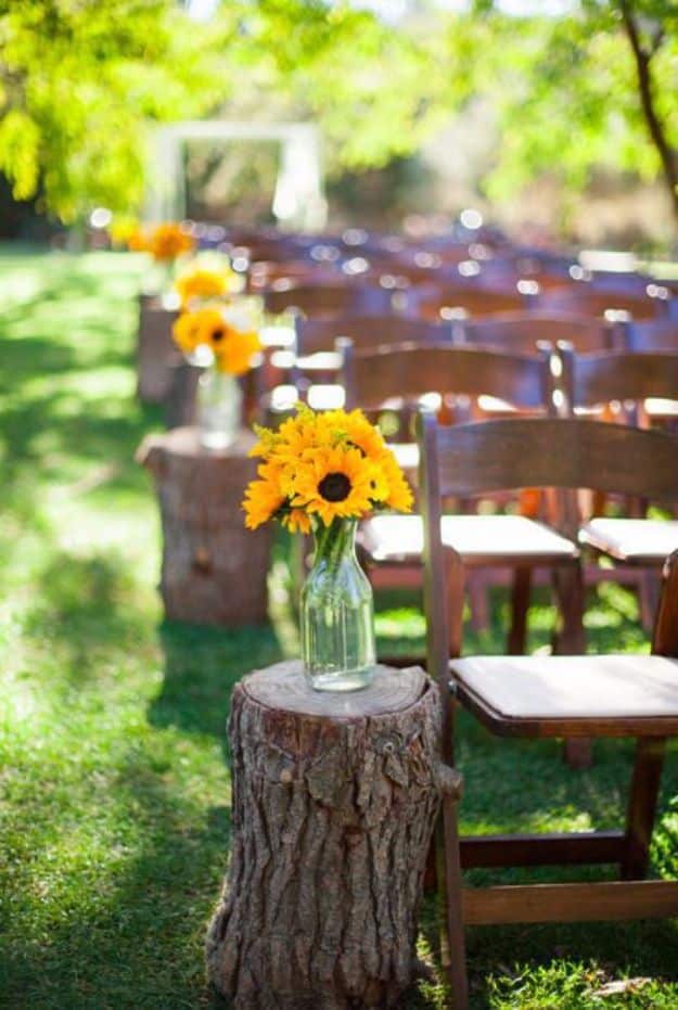 DIY Outdoors Wedding Ideas - Use Tree Stumps - Step by Step Tutorials and Projects Ideas for Summer Brides - Lighting, Mason Jar Centerpieces, Table Decor, Party Favors, Guestbook Ideas, Signs, Flowers, Banners, Tablecloth #wedding #diy