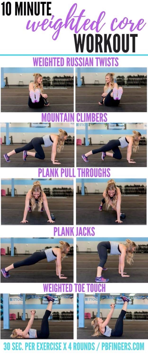 Best Quick At Home Workouts - 10 Minute Weighted Core Workout - Easy Tutorials and Work Out Ideas for Strength Training and Exercises - Step by Step Tutorials for Butt Workouts, Abs Tummy and Stomach, Legs, Arms, Chest and Back - Fast 5 and 10 Minute Workouts You Can Do On Your Lunch Break, In Car, in Hotel #exercise #health