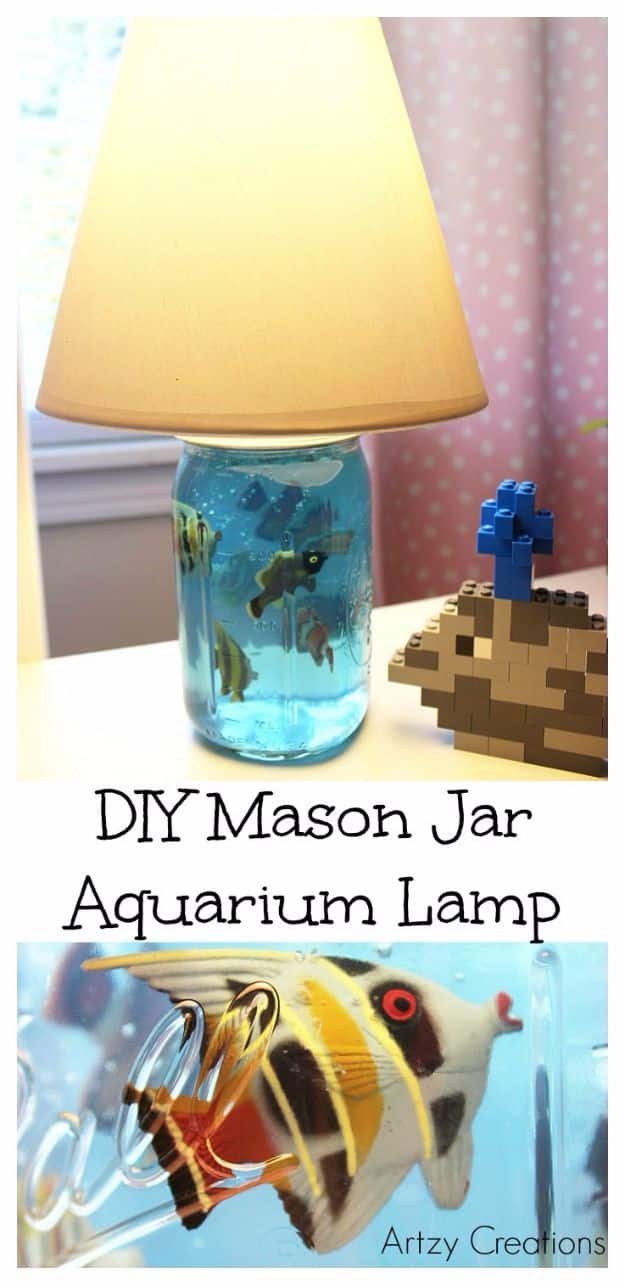 DIY Aquarium Ideas - DIY Mason Jar Aquarium Lamp - Cool and Easy Decorations for Tank Aquariums, Mason Jar, Wall and Stand Projects for Fish - Creative Background Ideas - Fun Tutorials for Kids to Make With Plants and Decor - Best Home Decor and Crafts by DIY JOY