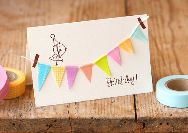 DIY Birthday Cards - Birthday Bunting Card - Easy and Cheap Handmade Birthday Cards To Make At Home - Cute Card Projects With Step by Step Tutorials are Perfect for Birthdays for Mom, Dad, Kids and Adults - Pop Up and Folded Cards, Creative Gift Card Holders and Fun Ideas With Cake #birthdayideas #birthdaycards