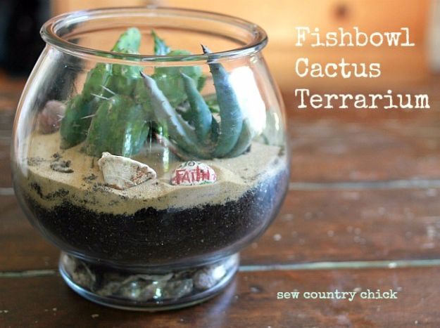 DIY Terrarium Ideas - Cactus Terrarium - Cool Terrariums and Crafts With Mason Jars, Succulents, Wood, Geometric Designs and Reptile, Acquarium - Easy DIY Terrariums for Adults and Kids To Make at Home 