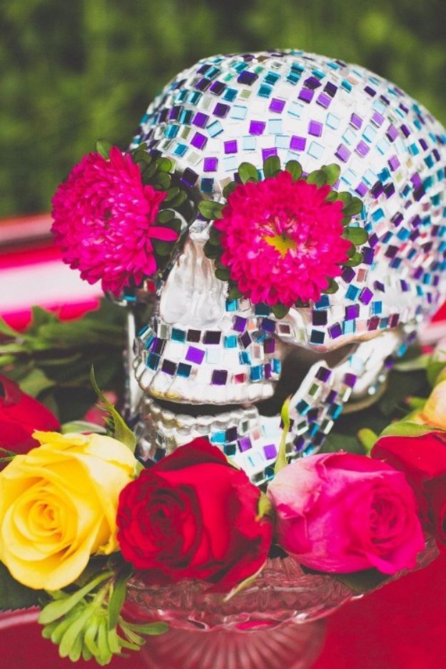 DIY Wedding Centerpieces - Colorful DIY Mosaic Skull Wedding Centerpiece - Do It Yourself Ideas for Brides and Best Centerpiece Ideas for Weddings - Step by Step Tutorials for Making Mason Jars, Rustic Crafts, Flowers, Modern Decor, Vintage and Cheap Ideas for Couples on A Budget Outdoor and Indoor Weddings #diyweddings #weddingcenterpieces #weddingdecorideas