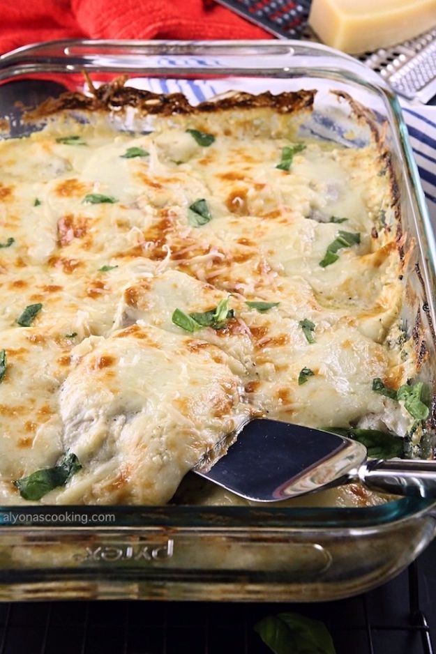 Best Spinach Recipes - Creamy Baked Tilapia & Spinach Casserole - Easy, Healthy Lowfat Recipe Ideas for Dinner, Salads, Lunches, Sides, Smoothies and Even Dessert - Qucik and Creative Ideas for Vegetables - Cheesy, Creamed, Country Style Favorites for Family and For Kids #recipes #vegetablerecipes #spinach