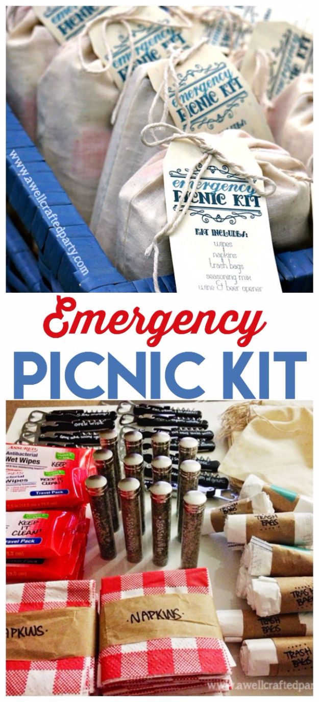 DIY Picnic Ideas - DIY Emergency Picnic Kit - Cool Recipes and Tips for Picnics and Meals Outdoors - Recipes, Easy Sandwich Wraps, Blankets, Baskets and Carriers to Make for Fun Family Outings and Romantic Date Ideas - Mason Jar Drinks, Snack Holders, Utensil Caddy and Picnic Hacks 