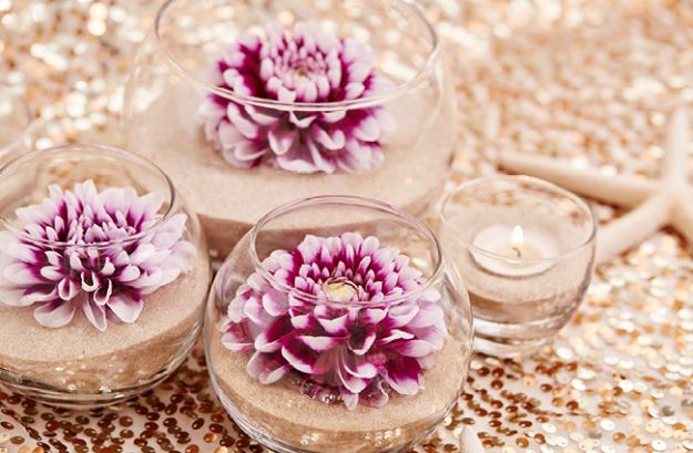 DIY Wedding Centerpieces - DIY Flower And Sand Wedding Centerpiece - Do It Yourself Ideas for Brides and Best Centerpiece Ideas for Weddings - Step by Step Tutorials for Making Mason Jars, Rustic Crafts, Flowers, Modern Decor, Vintage and Cheap Ideas for Couples on A Budget Outdoor and Indoor Weddings #diyweddings #weddingcenterpieces #weddingdecorideas