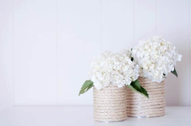 DIY Wedding Centerpieces - DIY Nautical Rope Vase - Do It Yourself Ideas for Brides and Best Centerpiece Ideas for Weddings - Step by Step Tutorials for Making Mason Jars, Rustic Crafts, Flowers, Modern Decor, Vintage and Cheap Ideas for Couples on A Budget Outdoor and Indoor Weddings #diyweddings #weddingcenterpieces #weddingdecorideas