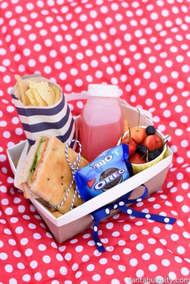 DIY Picnic Ideas - DIY Picnic Boxed Lunch - Cool Recipes and Tips for Picnics and Meals Outdoors - Recipes, Easy Sandwich Wraps, Blankets, Baskets and Carriers to Make for Fun Family Outings and Romantic Date Ideas - Mason Jar Drinks, Snack Holders, Utensil Caddy and Picnic Hacks 