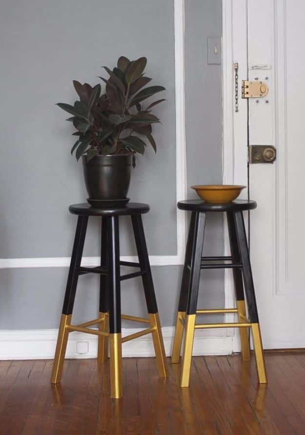 diy barstools - Dipped Bar Stools, Black & Gold - Easy and Cheap Ideas for Seating and Creative Home Decor - Do It Yourself Bar Stools for Modern, Rustic, Farmhouse, Shabby Chic, Industrial and Simple Classic Decor #barstools #diy