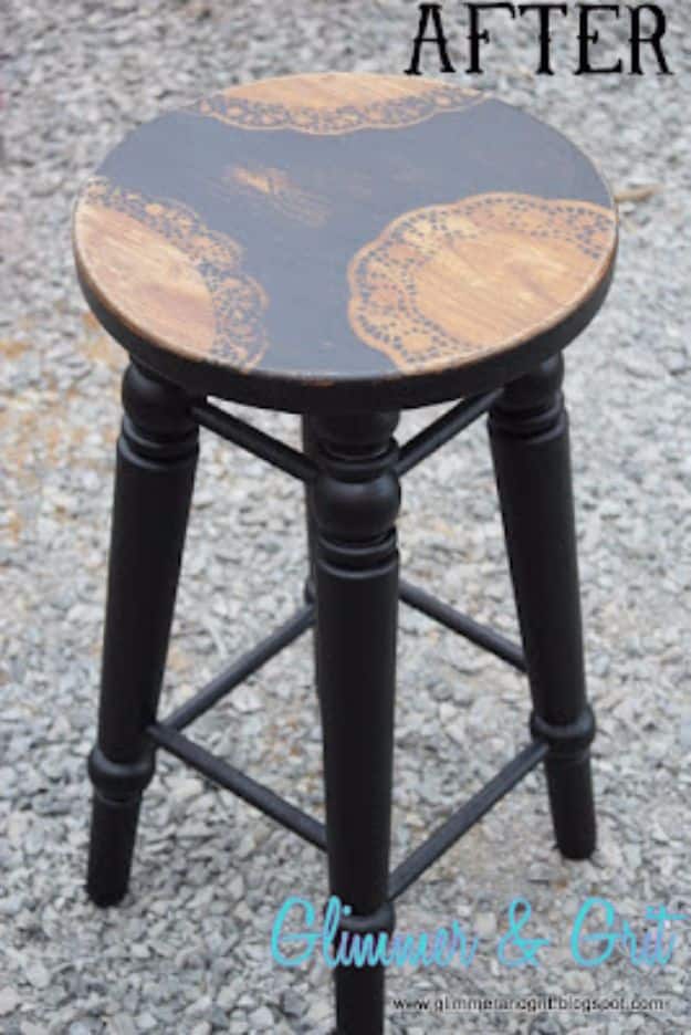 diy barstools - Dollar Store Doily Stenciled Stool - Easy and Cheap Ideas for Seating and Creative Home Decor - Do It Yourself Bar Stools for Modern, Rustic, Farmhouse, Shabby Chic, Industrial and Simple Classic Decor #barstools #diy