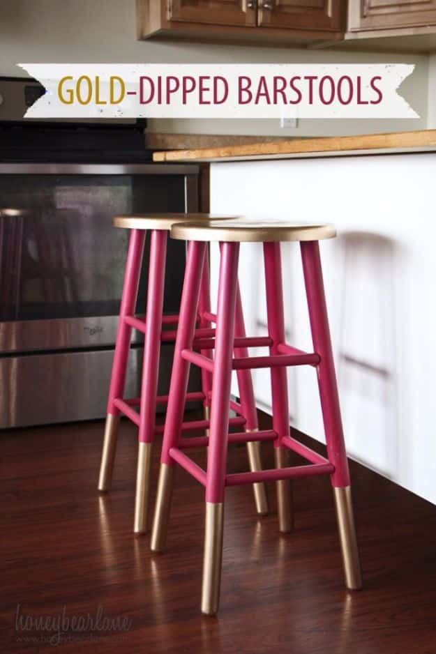 diy barstools - Gold Dipped Bar Stools - Easy and Cheap Ideas for Seating and Creative Home Decor - Do It Yourself Bar Stools for Modern, Rustic, Farmhouse, Shabby Chic, Industrial and Simple Classic Decor #barstools #diy