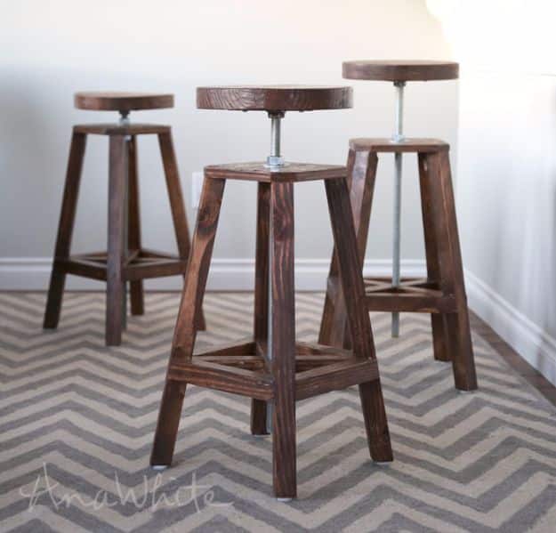 diy barstools - Industrial Adjustable Height Bolt Bar Stool - Easy and Cheap Ideas for Seating and Creative Home Decor - Do It Yourself Bar Stools for Modern, Rustic, Farmhouse, Shabby Chic, Industrial and Simple Classic Decor #barstools #diy