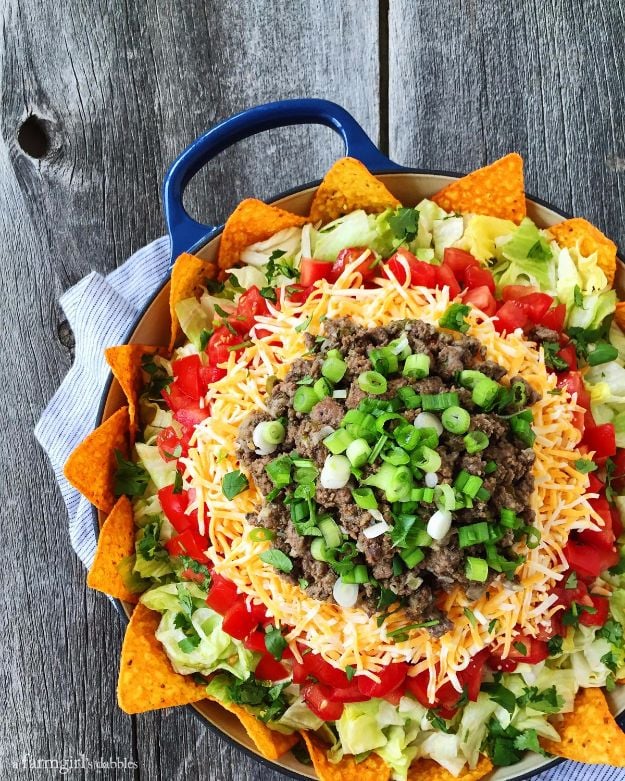 DIY Recipes Made With Doritos - Jessica's Taco Salad With Creamy Taco Dressing - Best Dorito Recipes for Casserole, Taco Salad, Chicken Dinners, Beef Casseroles, Nachos, Easy Cool Ranch Meals and Ideas for Dips, Snacks and Kids Recipe Tutorials - Quick Lunch Ideas and Recipes for Parties 