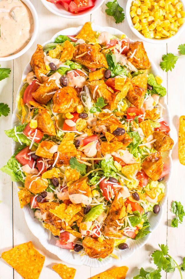 DIY Recipes Made With Doritos - Loaded Chicken Taco Salad with Creamy Lime-Cilantro Dressing - Best Dorito Recipes for Casserole, Taco Salad, Chicken Dinners, Beef Casseroles, Nachos, Easy Cool Ranch Meals and Ideas for Dips, Snacks and Kids Recipe Tutorials - Quick Lunch Ideas and Recipes for Parties 