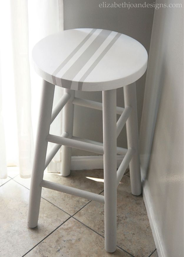 diy barstools - Painted Grain Sack Stripe Bar Stool - Easy and Cheap Ideas for Seating and Creative Home Decor - Do It Yourself Bar Stools for Modern, Rustic, Farmhouse, Shabby Chic, Industrial and Simple Classic Decor #barstools #diy