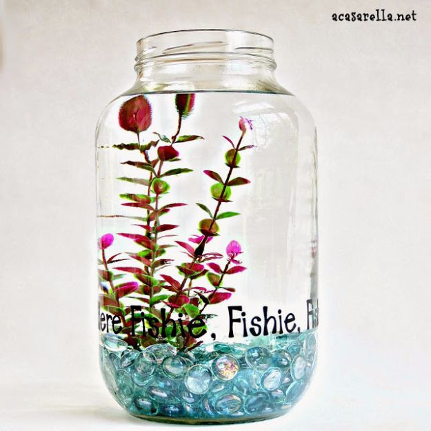 DIY Aquarium Ideas - Pickle Jar Fish Bowl - Cool and Easy Decorations for Tank Aquariums, Mason Jar, Wall and Stand Projects for Fish - Creative Background Ideas - Fun Tutorials for Kids to Make With Plants and Decor - Best Home Decor and Crafts by DIY JOY