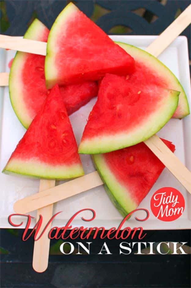 DIY Picnic Ideas - Serve Watermelon On A Stick - Cool Recipes and Tips for Picnics and Meals Outdoors - Recipes, Easy Sandwich Wraps, Blankets, Baskets and Carriers to Make for Fun Family Outings and Romantic Date Ideas - Mason Jar Drinks, Snack Holders, Utensil Caddy and Picnic Hacks 