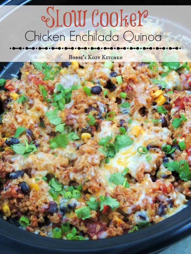 Healthy Crockpot Recipes to Make and Freeze Ahead - Slow Cooker Chicken Enchilada Quinoa - Easy and Quick Dinners, Soups, Sides You Make Put In The Freezer for Simple Last Minute Cooking - Low Fat Chicken, beef stew recipe