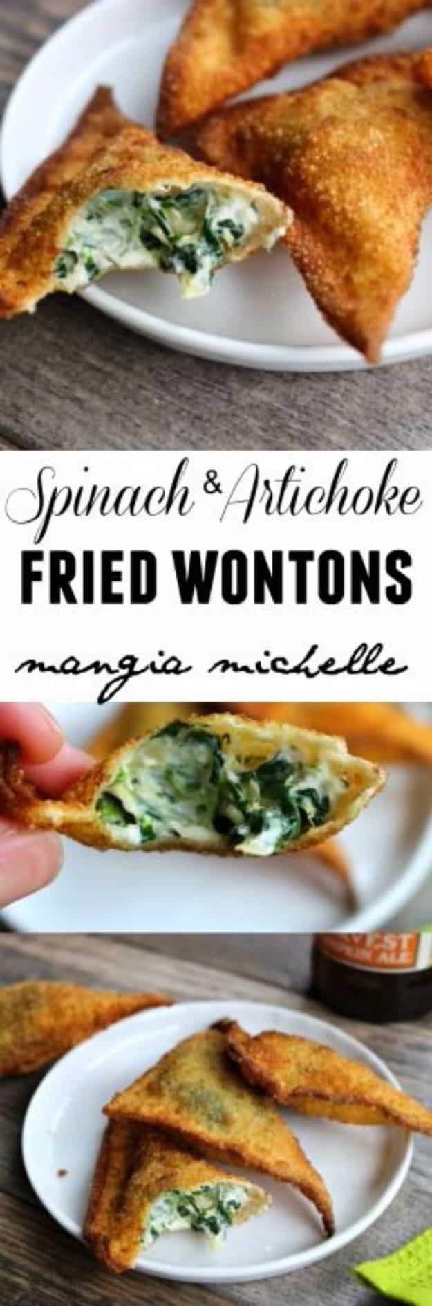 Best Spinach Recipes - Spinach And Artichoke Fried Wontons - Easy, Healthy Lowfat Recipe Ideas for Dinner, Salads, Lunches, Sides, Smoothies and Even Dessert - Qucik and Creative Ideas for Vegetables - Cheesy, Creamed, Country Style Favorites for Family and For Kids #recipes #vegetablerecipes #spinach