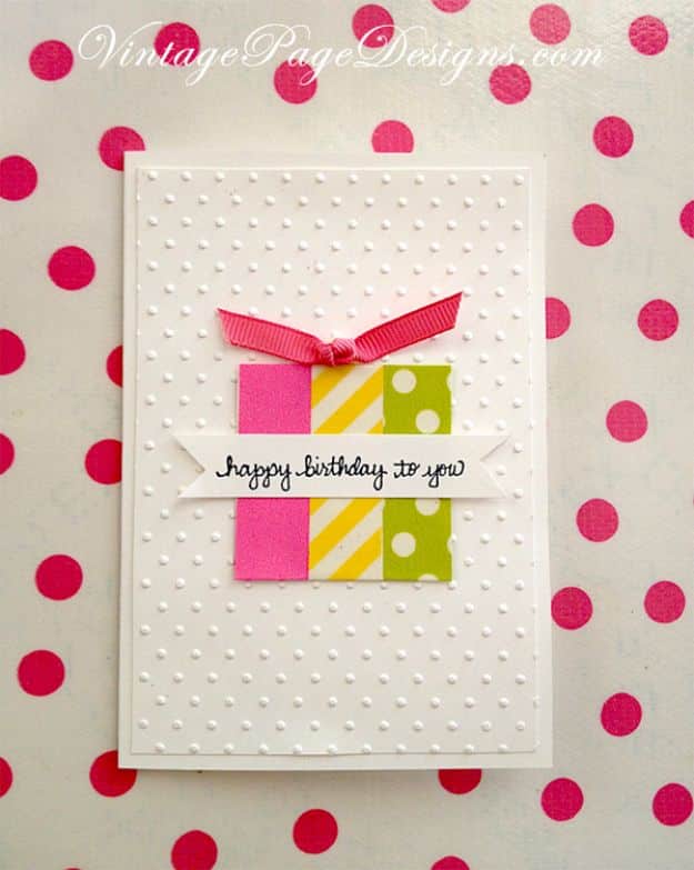 DIY Birthday Cards - Washi Tape Birthday Card - Easy and Cheap Handmade Birthday Cards To Make At Home - Easy Washi Tape Crafts for Birthday Cards Tutorial