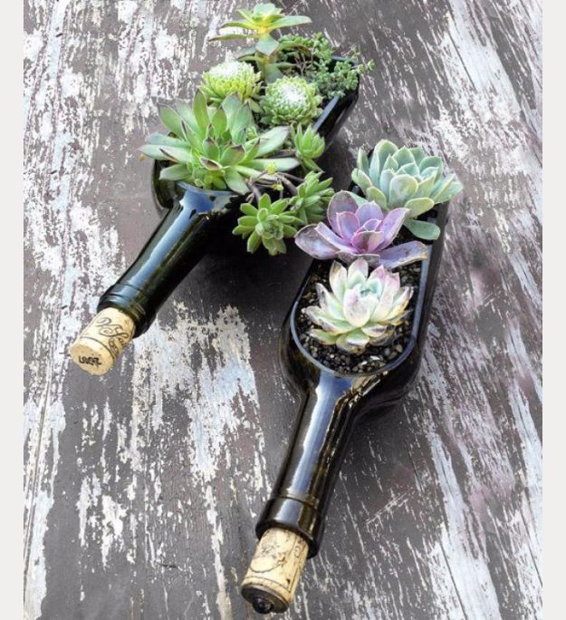 DIY Wedding Centerpieces - Wine Bottle Succulent Garden Centerpiece - Do It Yourself Ideas for Brides and Best Centerpiece Ideas for Weddings - Step by Step Tutorials for Making Mason Jars, Rustic Crafts, Flowers, Modern Decor, Vintage and Cheap Ideas for Couples on A Budget Outdoor and Indoor Weddings #diyweddings #weddingcenterpieces #weddingdecorideas