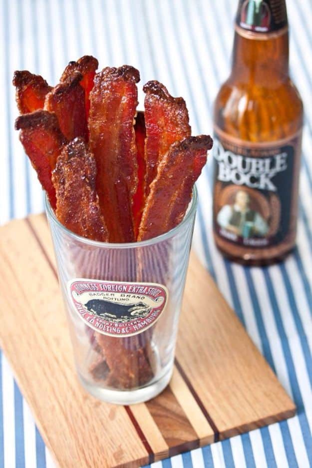 Best Recipes Made With Beer - Beer-Candied Bacon - Easy Dinner, Lunch and Snack Recipe Ideas Made With Beer - Food for the Slow Cooker and Crockpot, Meat and Chicken Dishes, Appetizers, Homemade Pretzels, Summer BBQ Sauces and PArty Food Ideas 