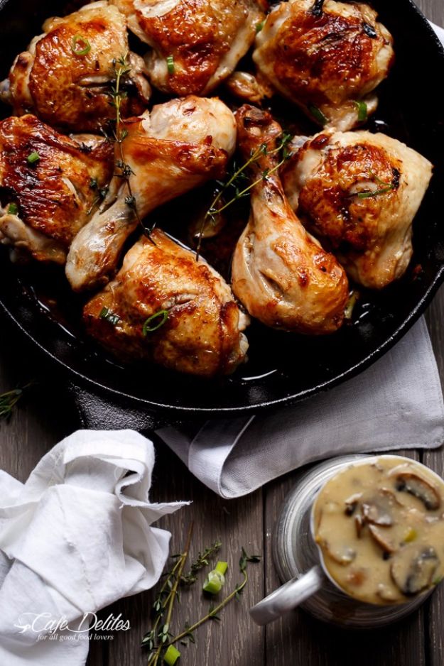 Best Recipes Made With Beer - Crispy Beer Chicken With A Creamy Beer Mushroom Gravy - Easy Dinner, Lunch and Snack Recipe Ideas Made With Beer - Food for the Slow Cooker and Crockpot, Meat and Chicken Dishes, Appetizers, Homemade Pretzels, Summer BBQ Sauces and PArty Food Ideas 