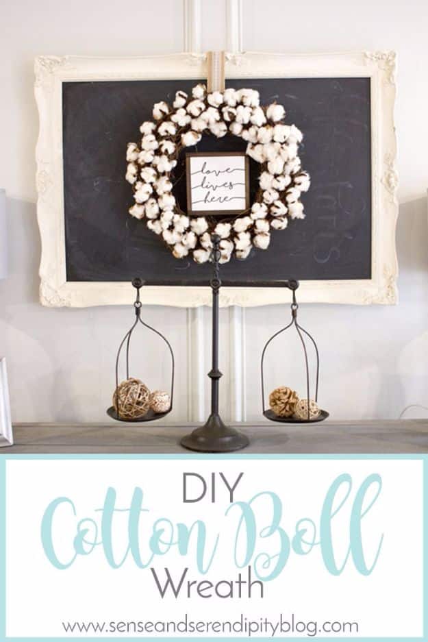 Best Country Crafts For The Home - DIY Cotton Ball Wreath - Cool and Easy DIY Craft Projects for Home Decor, Dollar Store Gifts, Furniture and Kitchen Accessories - Creative Wall Art Ideas, Rustic and Farmhouse Looks, Shabby Chic and Vintage Decor To Make and Sell 