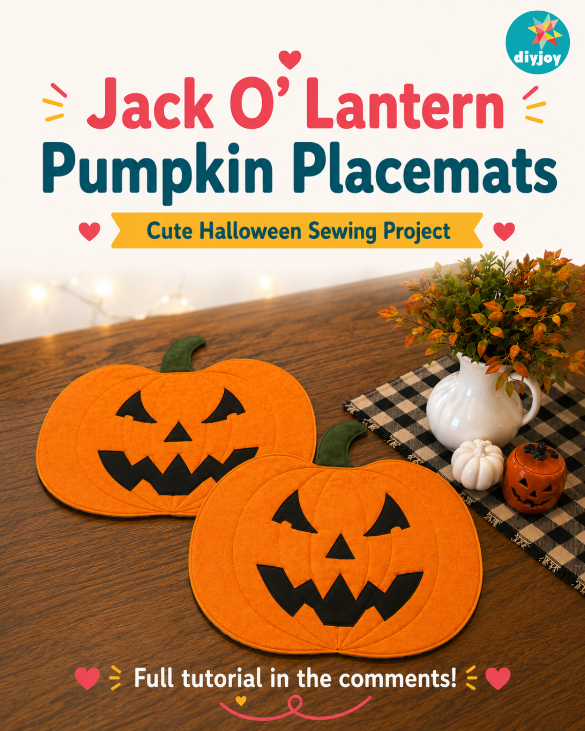 Halloween Jack O’ Lantern Pumpkin Placemats with Pattern
