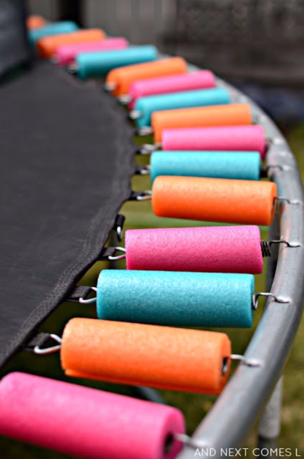 DIY Hacks for Summer - Pool Noodle Trampoline Safety Hack - Easy Projects to Try This Summer To Get Organized, Spend Time Outdoors, Play With The Kids, Stay Cool In The Heat - Tips and Tricks to Make Summertime Awesome - Crafts and Home Decor by DIY JOY 