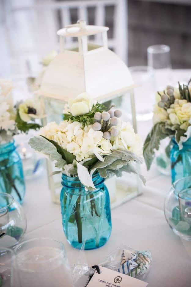 DIY Wedding Centerpieces -Rustic Blue Mason Jar Wedding Centerpiece - Do It Yourself Ideas for Brides and Best Centerpiece Ideas for Weddings - Step by Step Tutorials for Making Mason Jars, Rustic Crafts, Flowers, Modern Decor, Vintage and Cheap Ideas for Couples on A Budget Outdoor and Indoor Weddings #diyweddings #weddingcenterpieces #weddingdecorideas