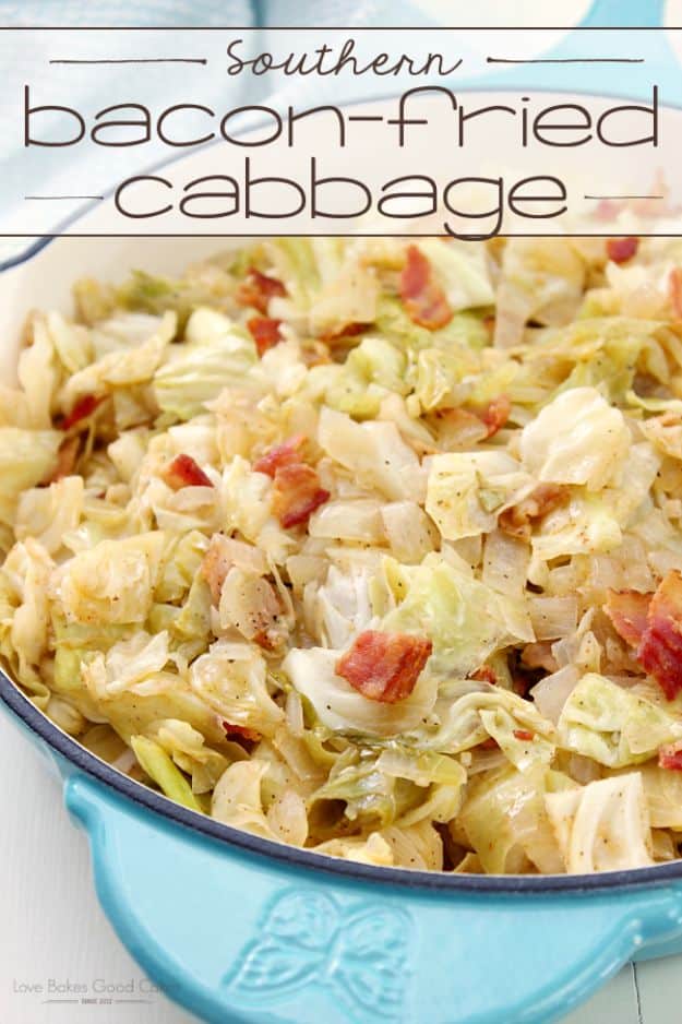 Best Country Cooking Recipes - Southern Bacon-Fried Cabbage - Easy Recipes for Country Food Like Chicken Fried Steak, Fried Green Tomatoes, Southern Gravy, Breads and Biscuits, Casseroles and More - Breakfast, Lunch and Dinner Recipe Ideas for Families and Feeding A Crowd - Step by Step Instructions for Making Homestyle Dips, Snacks, Desserts #recipes