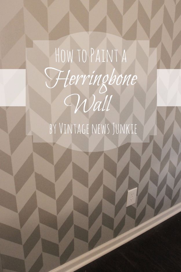 DIY Stencil Ideas - Stenciled Herringbone Wall - Cool and Easy Stenciling Tutorials For Making Handmade Wallpaper and Designs, Furniture Makeover Ideas and Crafty Modern Decor With Stencils - Rustic Farmhouse Paint Techniques and Step by Step Instructions for Using Stencil Art in Your Living Room, Bedroom, Bathroom and Crafts 