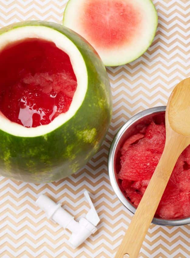 DIY Hacks for Summer - Watermelon Drink Dispenser - Easy Projects to Try This Summer To Get Organized, Spend Time Outdoors, Play With The Kids, Stay Cool In The Heat - Tips and Tricks to Make Summertime Awesome - Crafts and Home Decor by DIY JOY