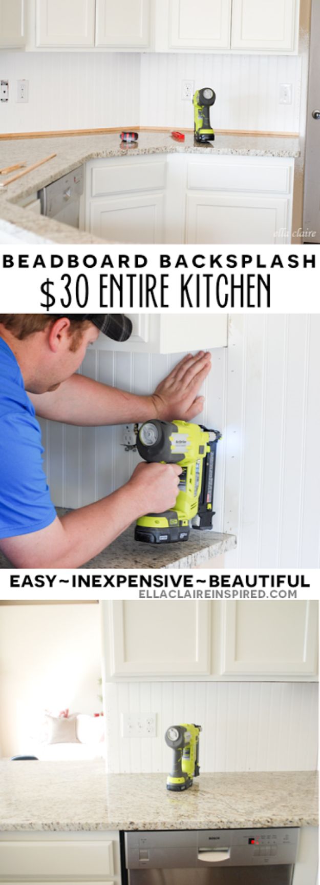 DIY Home Improvement Projects On A Budget - $30 Beadboard Kitchen Backsplash - Cool Home Improvement Hacks, Easy and Cheap Do It Yourself Tutorials for Updating and Renovating Your House - Home Decor Tips and Tricks, Remodeling and Decorating Hacks - DIY Projects 