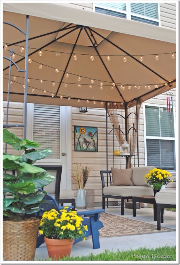 DIY Outdoor Lighting Ideas - Backyard Patio Makeover With String Lights - Do It Yourself Lighting Ideas for the Backyard, Patio, Porch and Pool - Lights, Chandeliers, Lamps and String Lights for Your Outdoors - Dining Table and Chair Lighting, Overhead, Sconces and Weatherproof Projects #diy #lighting