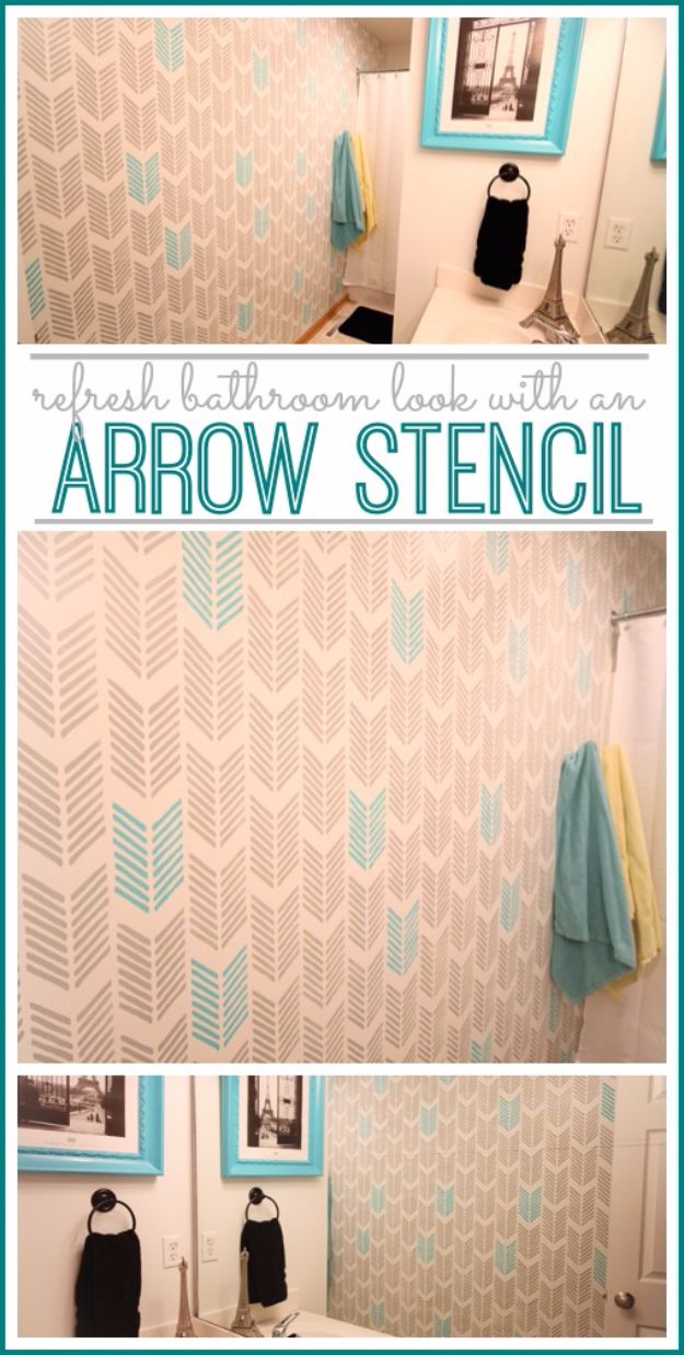 Creative DIY Home Improvement Projects On A Budget - Bathroom Arrow Stencil Refresh - Cool Home Improvement Hacks, Easy and Cheap Do It Yourself Tutorials for Updating and Renovating Your House - Home Decor Tips and Tricks, Remodeling ideas