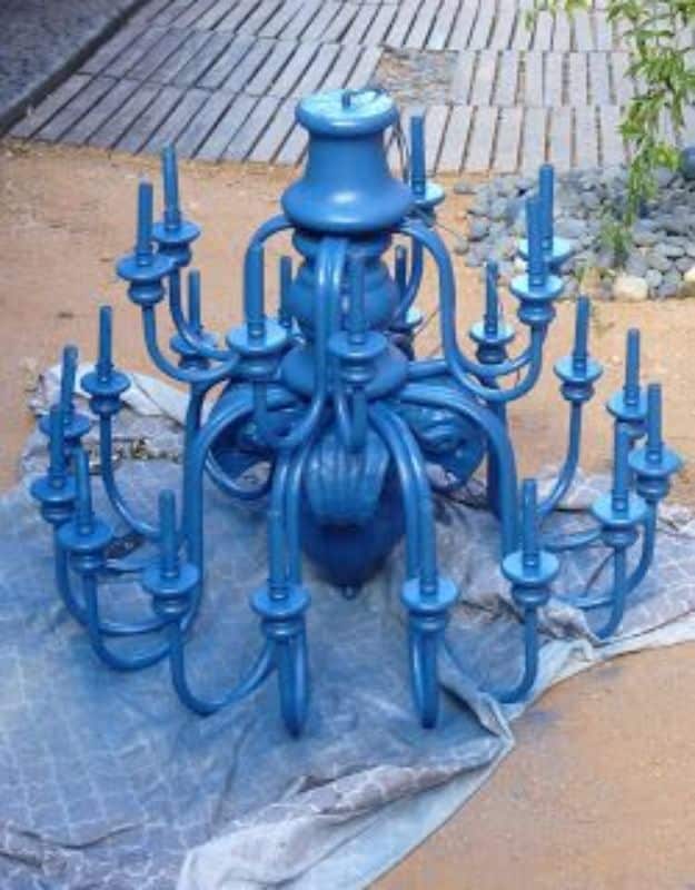 DIY Chandelier Makeovers - Big Blue Chandelier Makeover - Easy Ideas for Old Brass, Crystal and Ugly Gold Chandelier Makeover - Cool Before and After Projects for Chandeliers - Farmhouse, Shabby Chic and Vintage Home Decor on A Budget - Living Room, Bedroom and Dining Room Idea DIY Joy Projects and Crafts 