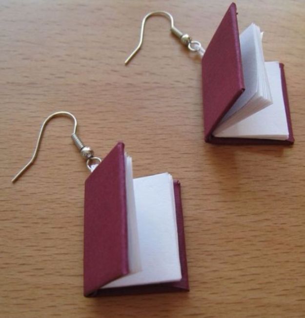 DIY Projects for Readers - Book Earrings - Book Storage, Bookmarks, Cool Bookshelves, Creative Projects Made With Books and For Book Lovers - Reading Lights, Bedside Table Ideas - Easy Crafts and DIY Ideas by DIY JOY 