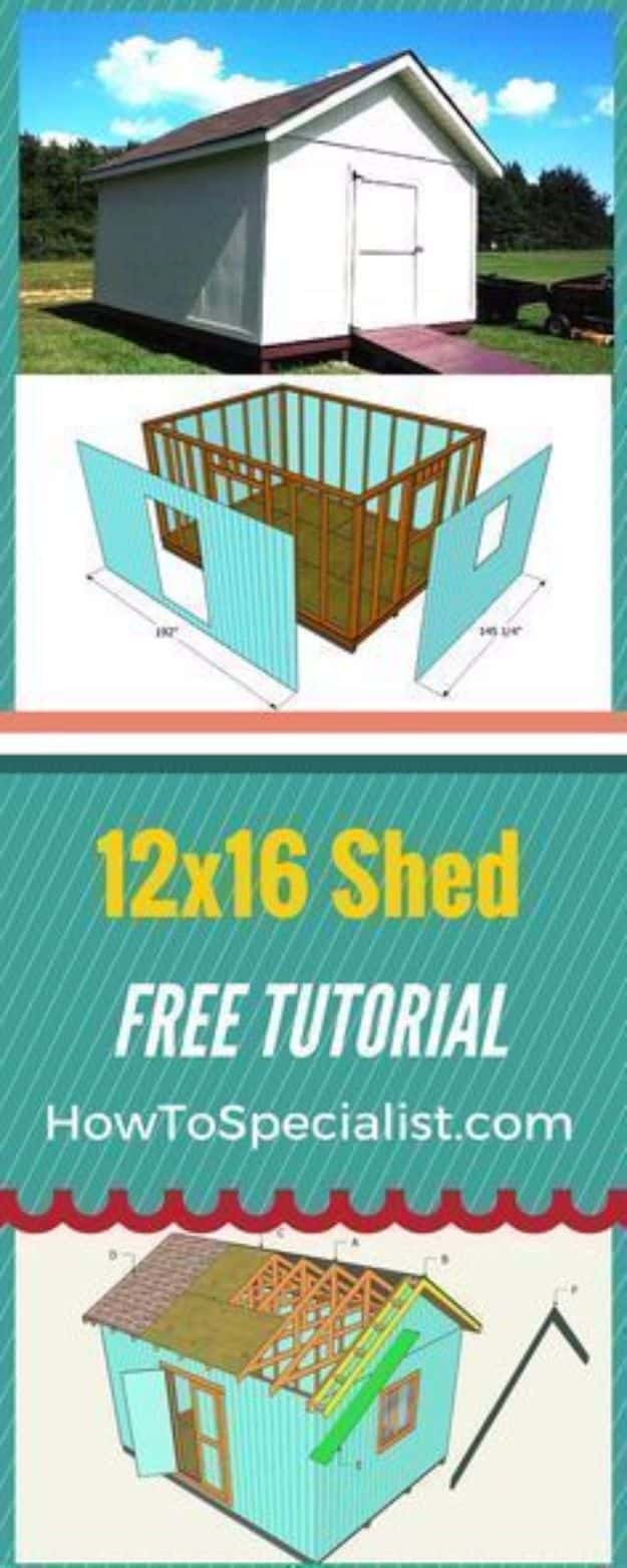 DIY Storage Sheds and Plans - Build A 12x16 Shed - Cool and Easy Storage Shed Makeovers, Cheap Ideas to Build This Weekend, Basic Woodworking Projects to Add Extra Storage Space to Your Home or Small Backyard - How To Build A Shed With Pallets - Step by Step Tutorials and Instructions #storageideas #diyideas #diyhome