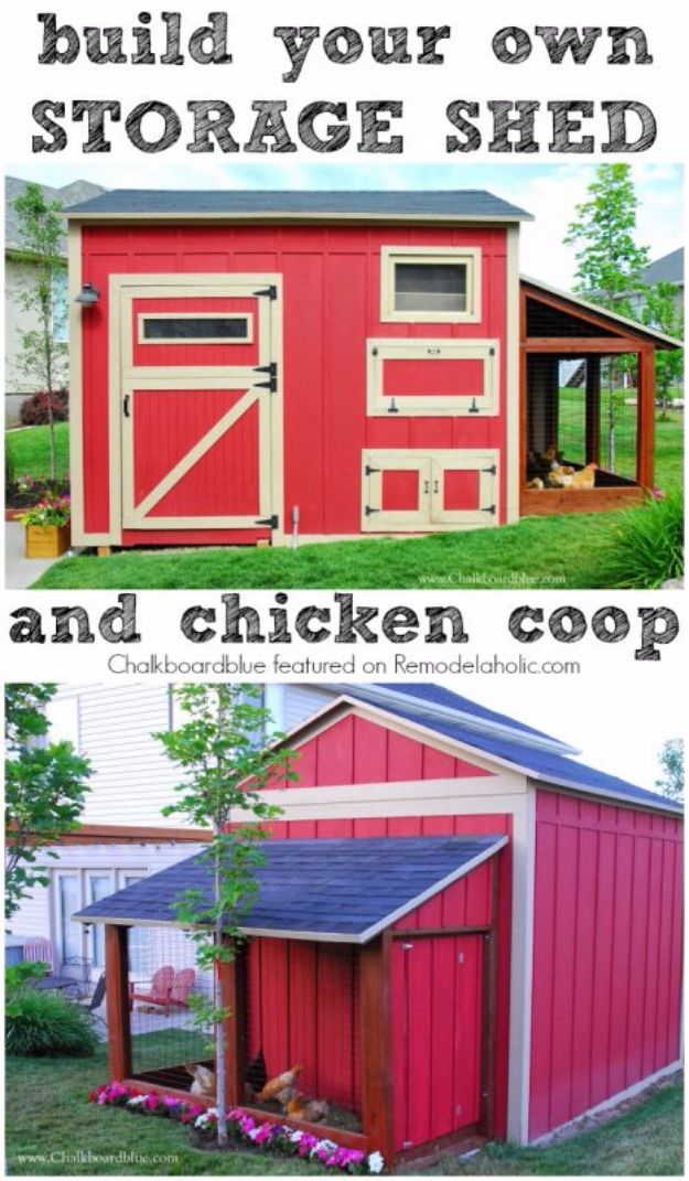 DIY Storage Sheds and Plans - Build a DIY Chicken Coop – Storage Shed Combo - Cool and Easy Storage Shed Makeovers, Cheap Ideas to Build This Weekend, Basic Woodworking Projects to Add Extra Storage Space to Your Home or Small Backyard - How To Build A Shed With Pallets - Step by Step Tutorials and Instructions #storageideas #diyideas #diyhome