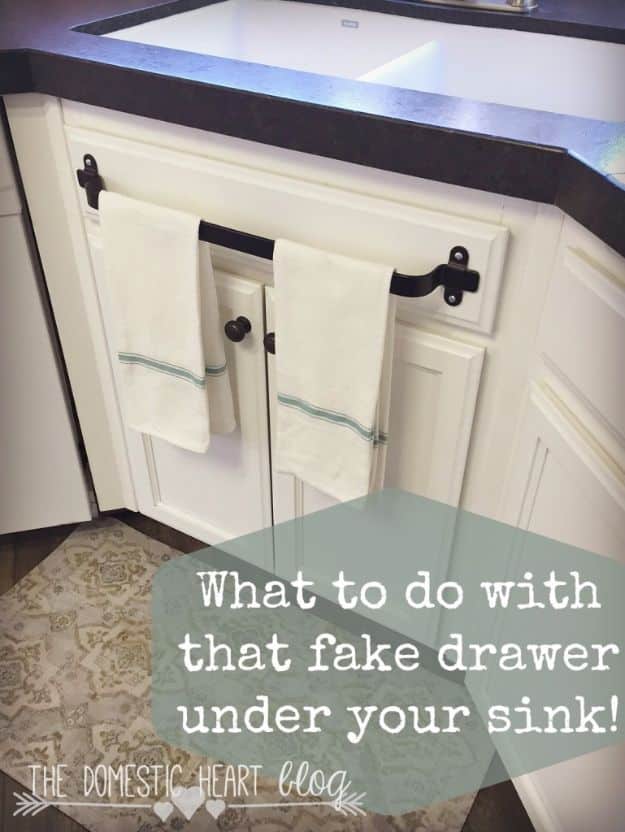 DIY Remodeling Hacks - Cabinet Towel Bar - Quick and Easy Home Repair Tips and Tricks - Cool Hacks for DIY Home Improvement Ideas - Cheap Ways To Fix Bathroom, Bedroom, Kitchen, Outdoor, Living Room and Lighting - Creative Renovation on A Budget - DIY Projects and Crafts by DIY JOY #remodeling #homeimprovement #diy #hacks