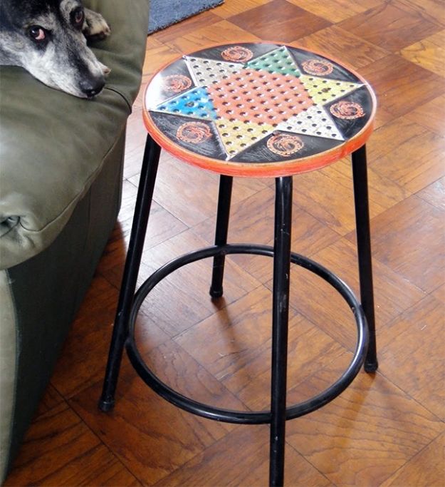 DIY Media Room Ideas - Chinese Checkers Stool - Do It Yourslef TV Consoles, Wall Art, Sofas and Seating, Chairs, TV Stands, Remote Holders and Shelving Tutorials - Creative Furniture for Movie Rooms and Video Game Stations #mediaroom #diydecor