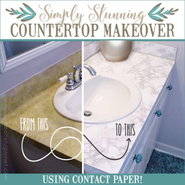 DIY Remodeling Hacks - Countertop Makeover Using Contact Paper - Quick and Easy Home Repair Tips and Tricks - Cool Hacks for DIY Home Improvement Ideas - Cheap Ways To Fix Bathroom, Bedroom, Kitchen, Outdoor, Living Room and Lighting - Creative Renovation on A Budget - DIY Projects and Crafts by DIY JOY #remodeling #homeimprovement #diy #hacks