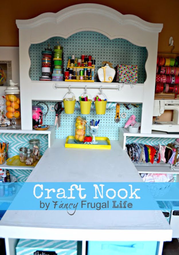 DIY Craft Room Storage Ideas and Craft Room Organization Projects - Craft Nook From Old Headboard - Cool Ideas for Do It Yourself Craft Storage, Craft Room Decor and Organizing Project Ideas - fabric, paper, pens, creative tools, crafts supplies, shelves and sewing notions #diyideas #craftroom