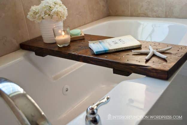 DIY Projects for Readers - DIY Bath Tub Tray - Book Storage, Bookmarks, Cool Bookshelves, Creative Projects Made With Books and For Book Lovers - Reading Lights, Bedside Table Ideas - Easy Crafts and DIY Ideas by DIY JOY 