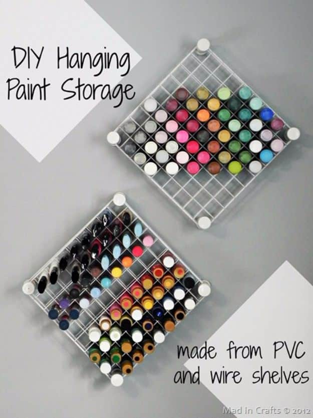 DIY Craft Room Storage Ideas and Craft Room Organization Projects - DIY Hanging Paint Storage - Cool Ideas for Do It Yourself Craft Storage, Craft Room Decor and Organizing Project Ideas - fabric, paper, pens, creative tools, crafts supplies, shelves and sewing notions #diyideas #craftroom