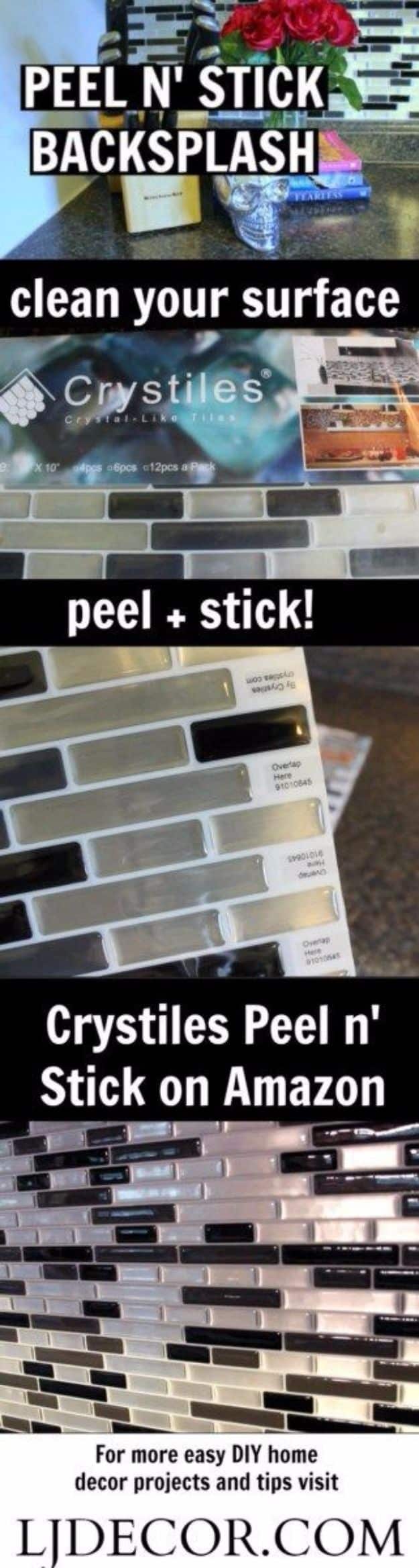 DIY Remodeling Hacks - DIY Peel N' Stick Backsplash Tiles - Quick and Easy Home Repair Tips and Tricks - Cool Hacks for DIY Home Improvement Ideas - Cheap Ways To Fix Bathroom, Bedroom, Kitchen, Outdoor, Living Room and Lighting - Creative Renovation on A Budget - DIY Projects and Crafts by DIY JOY #remodeling #homeimprovement #diy #hacks