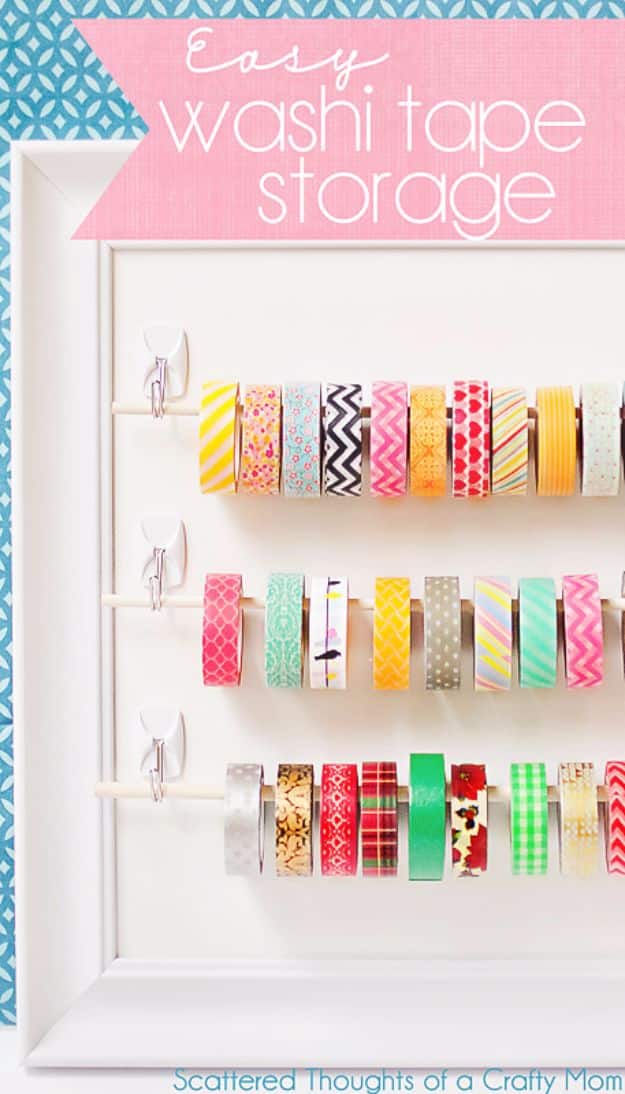 DIY Craft Room Storage Ideas and Craft Room Organization Projects - Easy Washi Tape Storage - Cool Ideas for Do It Yourself Craft Storage, Craft Room Decor and Organizing Project Ideas - fabric, paper, pens, creative tools, crafts supplies, shelves and sewing notions #diyideas #craftroom